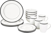 Set de veselă Amazon Basics Cafe cu margine neagră, 16 piese, pentru 4 persoane