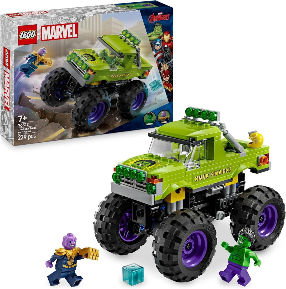 LEGO Ç€ Marvel Hulk Truck Vs. Thanos - Jucărie de construit supereroi - Vehicul Avengers și minifigurine - Camion monstru pentru mega distracție - Cadou pentru băieți și fete de la 7 ani - 76312 Seturi de constructie Besuche den LEGO-Store Titlu implicit