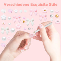 3D Nail Charms, Nail Art Charms Schleifen, Blumen Und Perlen, Nagel Charms Aus Harz, Nageldekorations Sets, DIY Charms Nägel, Nagelanhänger