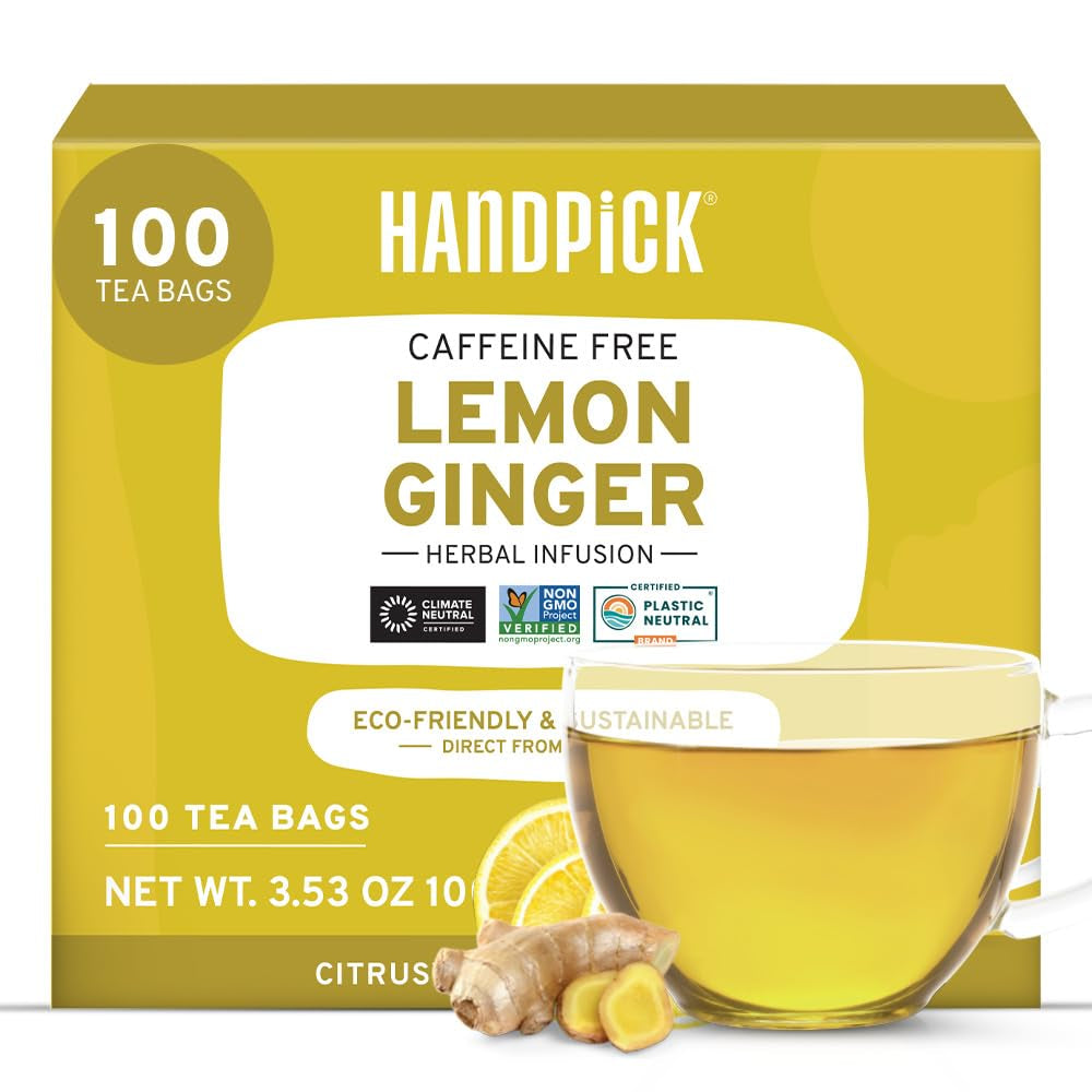 HANDPICK, pliculețe de ceai verde (100 pliculețe) Fără gluten și ceai verde pur | Pliculețe rotunde de ceai verde, fără adeziv, fără înălbitor, fără sfori | Ceai fierbinte/Kombucha sau infuzat la rece | Ceai verde