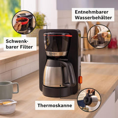 Espressor cu filtru Bosch MyMoment TKA6M273, carafă termică de 1L, pentru 8-12 cești, sistem anti-picurare, suport pentru filtru rotativ, program de detartrare, rezervor de apă detașabil, 1200 wați, negru mat