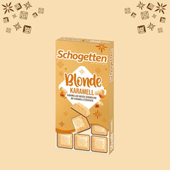 Schogetten Blonde Caramel | Caramel cu ciocolată albă și bucăți de caramel | Tabletă de ciocolată 100g | Porționat convenabil