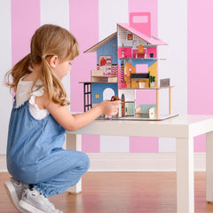 Casă de păpuși din lemn pentru copii Olivia's Little World 360, păpuși de 8,9 cm și 12 accesorii, multicoloră, TD-13260C