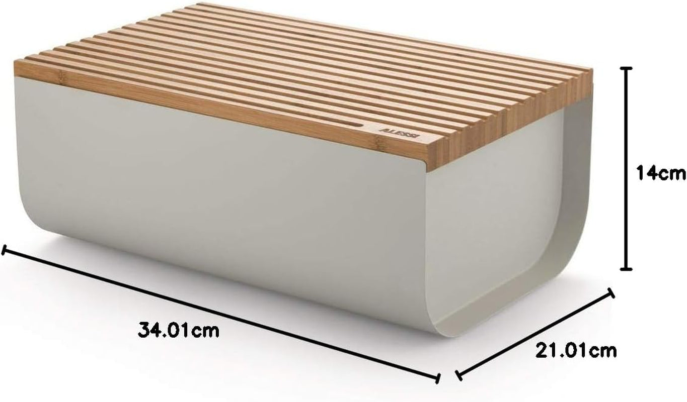 Alessi Mattina BG03 WG - Coș pentru pâine din oțel inoxidabil cu rășină epoxidică și lemn de bambus, gri cald Cutii depozitare alimente Naty Shop