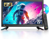 DESOBRY Televizor mic de 19 inch cu DVD player integrat, televizor exterior 1080P, suportă antenă, HDMI, USB, intrare AV, televizor de 12V pentru autorulote/camping/caravană