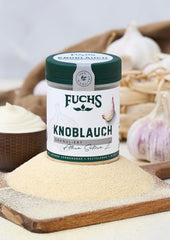Fuchs Gewürze - Knoblauch granuliert - würzig-zwiebliger Geschmack für Tzatziki, Knoblauchbutter oder Gemüsegerichte - natürliche Zutaten - 85 g in wiederverwendbarer, recyclebarer Dose
