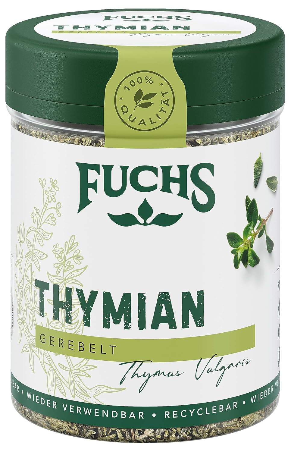 Fuchs Gewürze - Thymian gerebelt - mediterrane Kräuternote für Feta, Gemüse und Fleischgerichte - natürliche Zutaten - 20 g in wiederverwendbarer, recyclebarer Dose