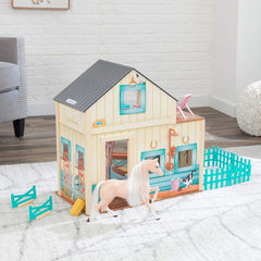 Casa de păpuși Kidkraft Sweet Meadow Horse Stable cu cal - set de joacă din lemn cu mobilier și accesorii, cadou de jucărie cu cal pentru băieți și fete de la 3 ani, 63534 Casute de papusi Naty Shop