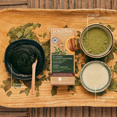 LOGONA Natural Cosmetics Vopsea de păr hrănitoare pe bază de plante, vopsea de păr vegană pudră cu henna organică pentru culoare intensă și strălucire, vopsea de păr pe bază de plante în blond cupru (blond), 1 x 100g Vopsea pentru par Naty Shop