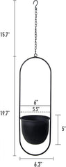 Ghivece metalice suspendate, 2 bucăți, negre, ovale, geometrice, cuier pentru plante cu ghiveci, jardinieră modernă de perete și tavan pentru interior și exterior, ghiveci de 15,2 cm, 2 bucăți