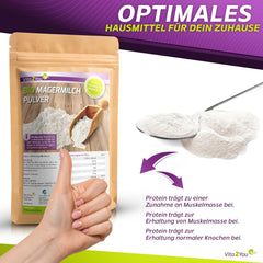 Vita2You Bio Magermilchpulver 1000g - 100% Bio Qualität - zum Backen - Kaffeeweißer - Milchpulver für Joghurts - 1kg - Premium Qualität
