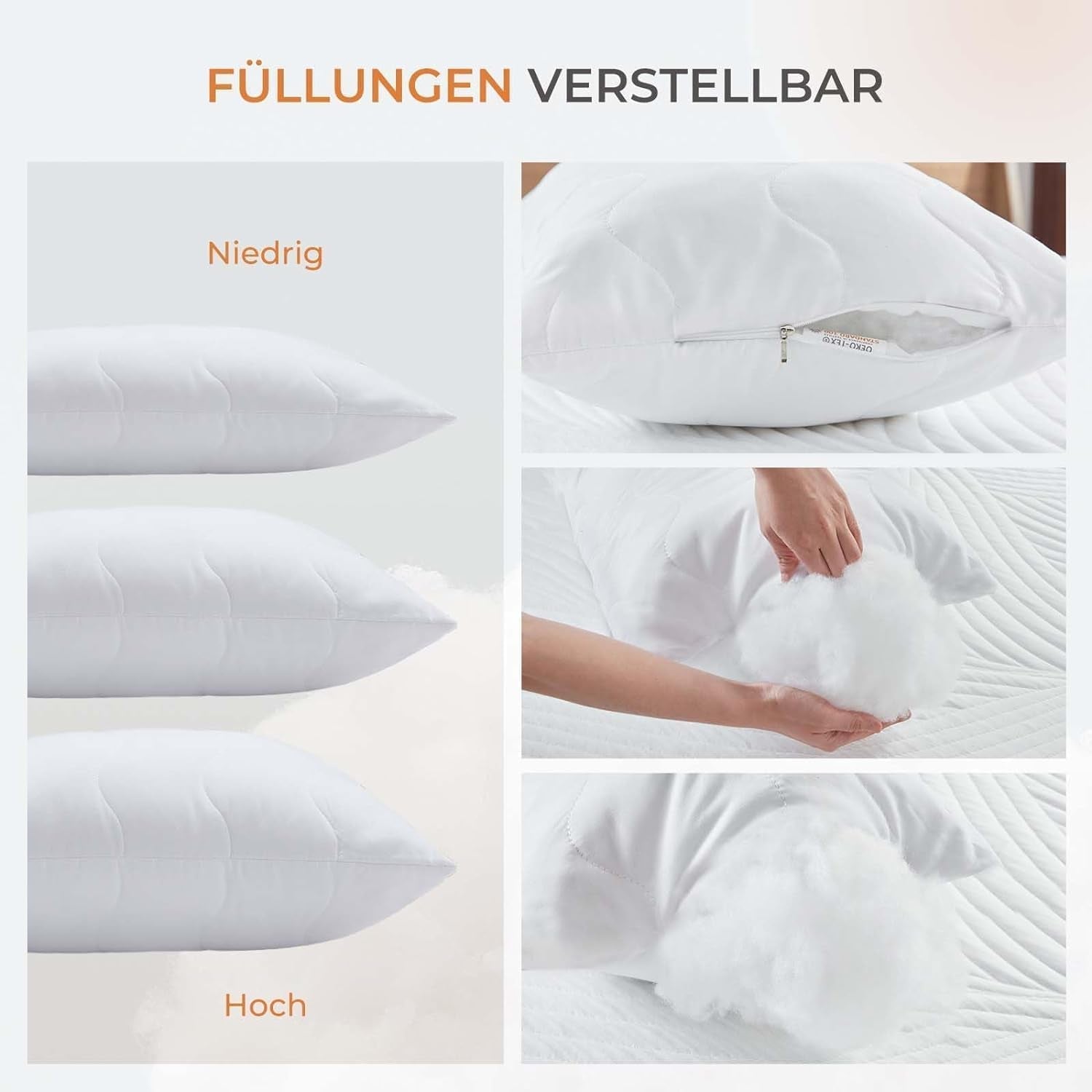 Pernă Sweetnight 40X40 Set de 2, umplutură de pernă din fibre de lemn din poliester, pernă moale și de susținere pentru toate pozițiile de dormit, pernă de dormit respirabilă, lavabilă cu fermoar Perne standard Naty Shop