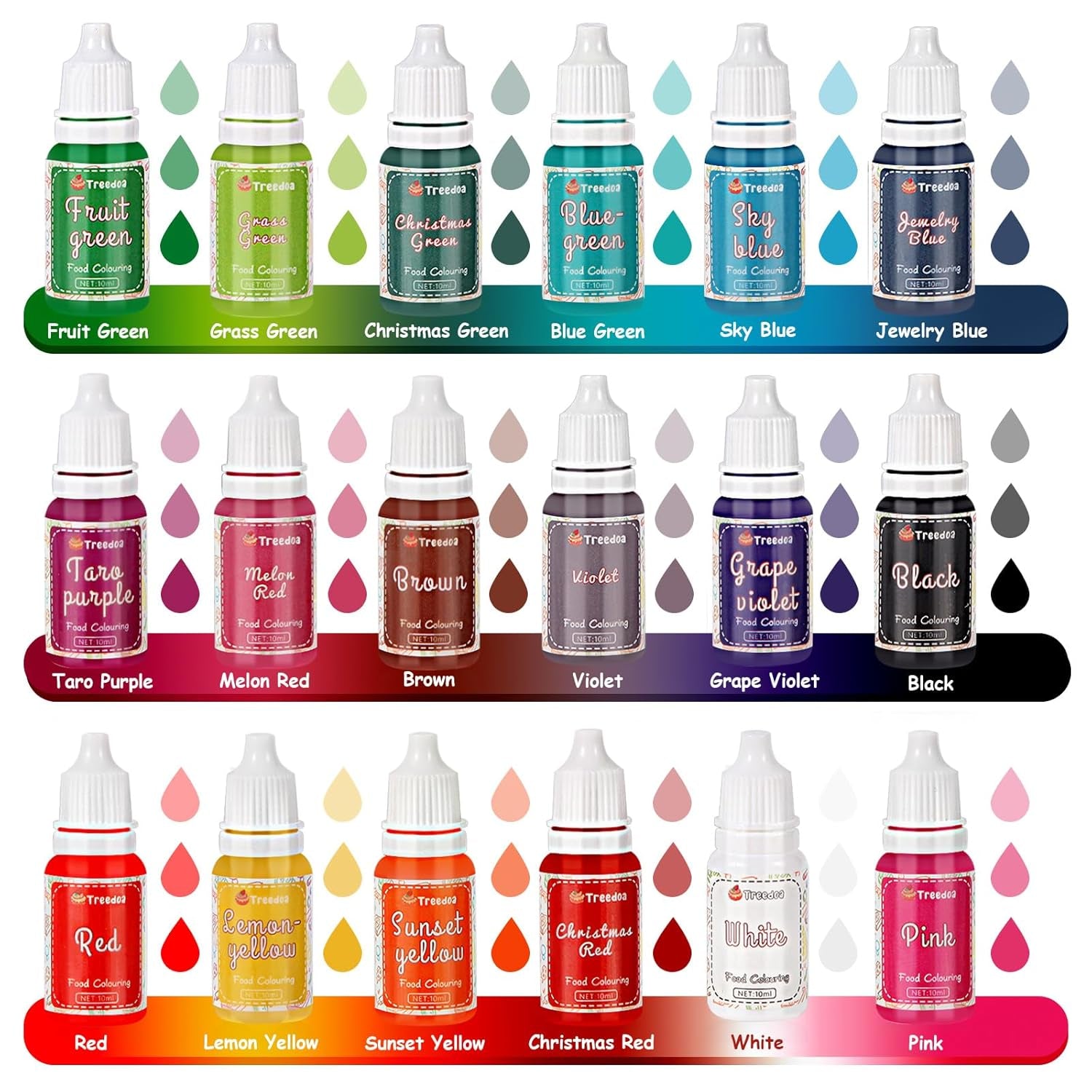Set coloranți alimentari lichizi, 18 culori x 10 ml, coloranți alimentari foarte concentrați pentru copt torturi, fursecuri, macaroane, decorare torturi, ouă de Paște, fondant, aluat, slime DIY, săpunuri, accesorii de copt