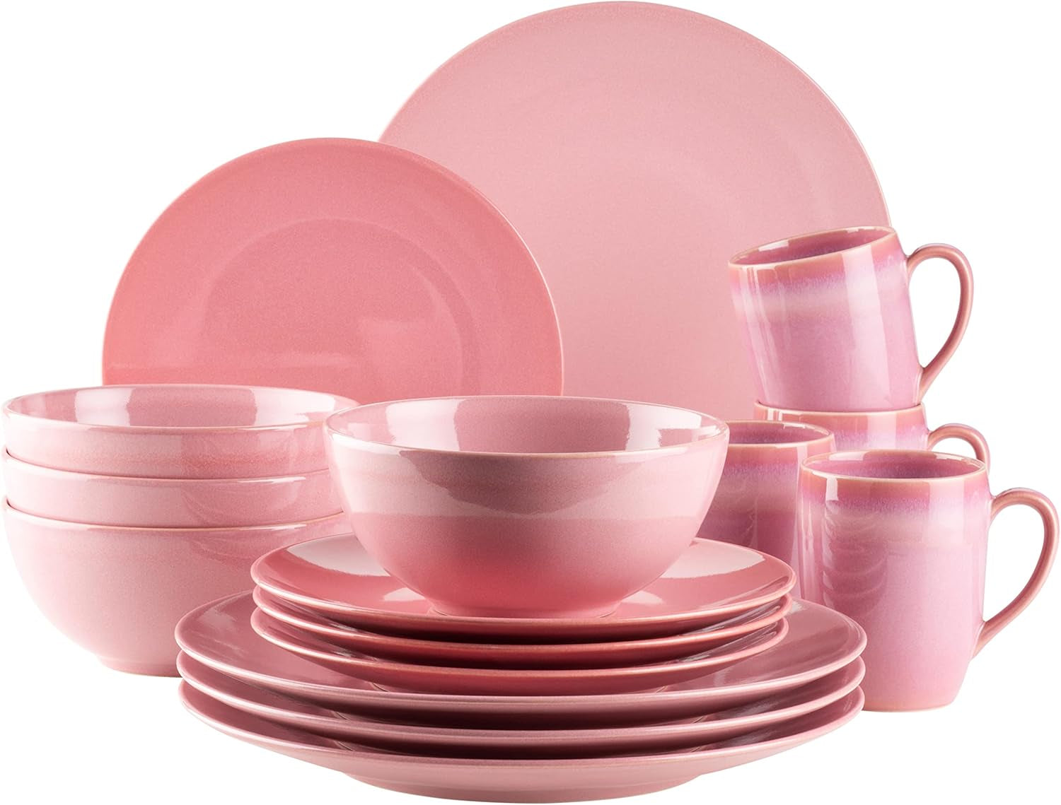 MÄSER 931736 Geschirr-Set Für 4 Personen Im Mediterranen Vintage-Look, 16-Teiliges Kombiservice in Sandigem Grau, Keramik, Sandgrau Seturi vesela masa Naty Shop Pink