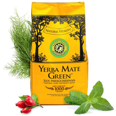 Yerba Silueta 1000 G ● Ceai Mate ușor dulce și acru ● Cu frunze de mentă, măceșe ● Aromă de fenicul și mere ● Calitate superioară Pachet mare ● Ceai Mate Loose Leaf 1Kg + El Pajaro 50G