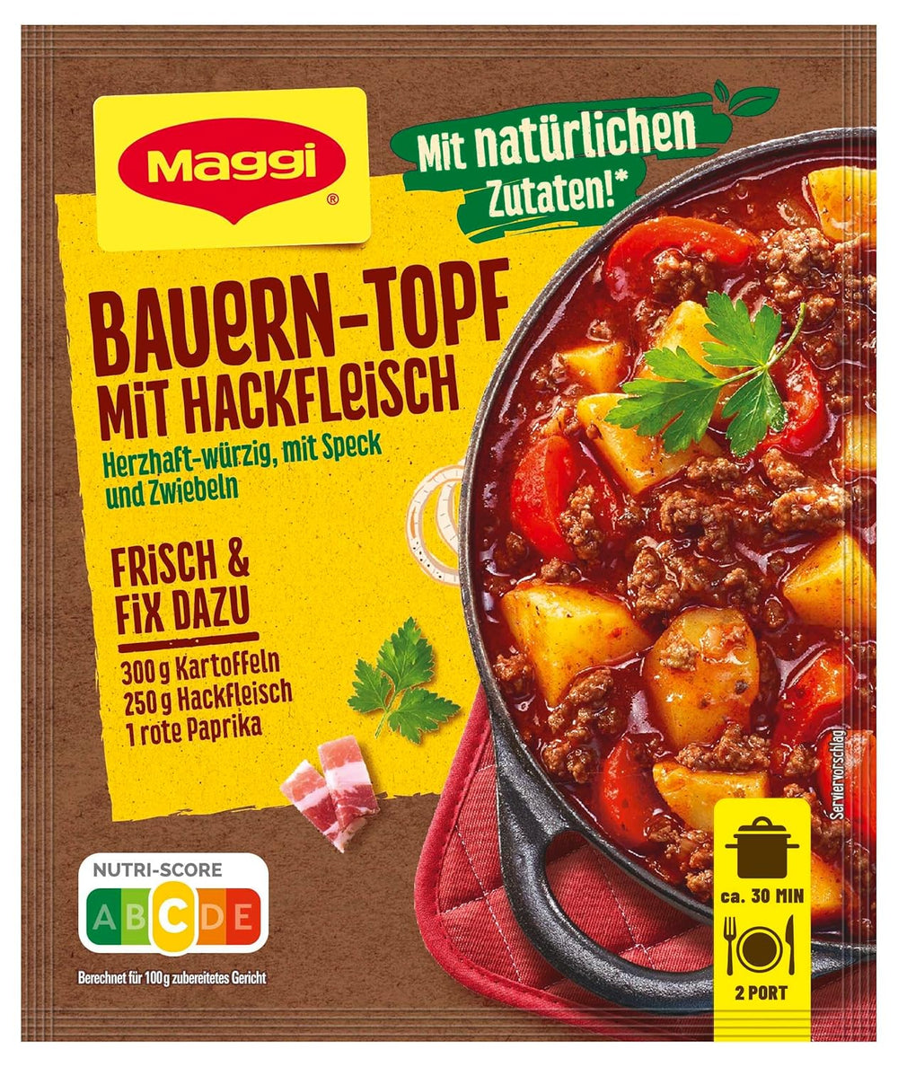 MAGGI Fix für Bauern-Topf mit Hackfleisch, Würzmischung, mit natürlichen Zutaten*, für 2 Portionen, 1er Pack (1 x 39g )