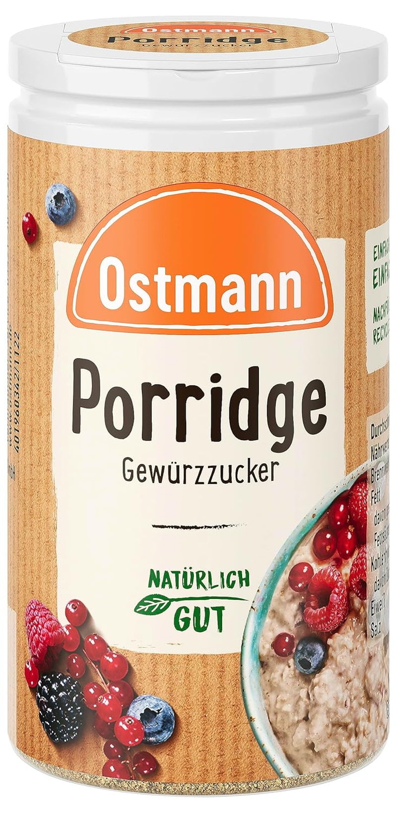 Condimente Ostmann – Zahăr condimentat pentru terci, amestec aromatic cu scorțișoară și cacao, pentru asezonarea fulgilor de ovăz, budincii de orez și a altor specialități dulci, vegan, 60 g (designul ambalajului poate varia)