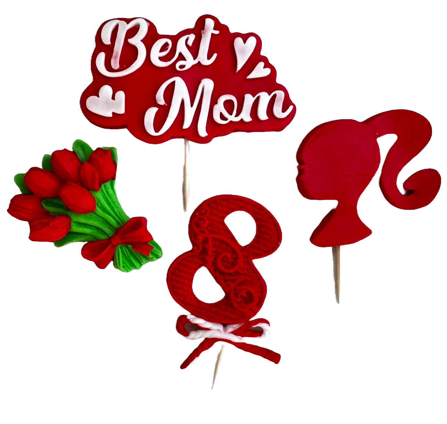 Set 4 decoratiuni comestibile din pasta de zahar, Cea mai buna mama Decoratiuni din Pasta de Zahar Naty Shop