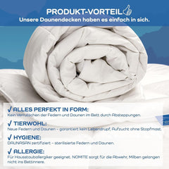 Allnights - Plapumă confortabilă medie, 135X200, 100% pene noi și puf, potrivită pentru alergici, lavabilă până la 60°C, fabricată în Germania, alb Plapumi si pilote Naty Shop
