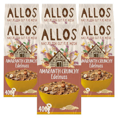 Muesli crocant premium cu nuci și amarant Allos | Muesli organic | Muesli cu nuci | Fulgi de ovăz | Cereale pentru micul dejun | Vegan | Pachet de 6 (6 x 400g)
