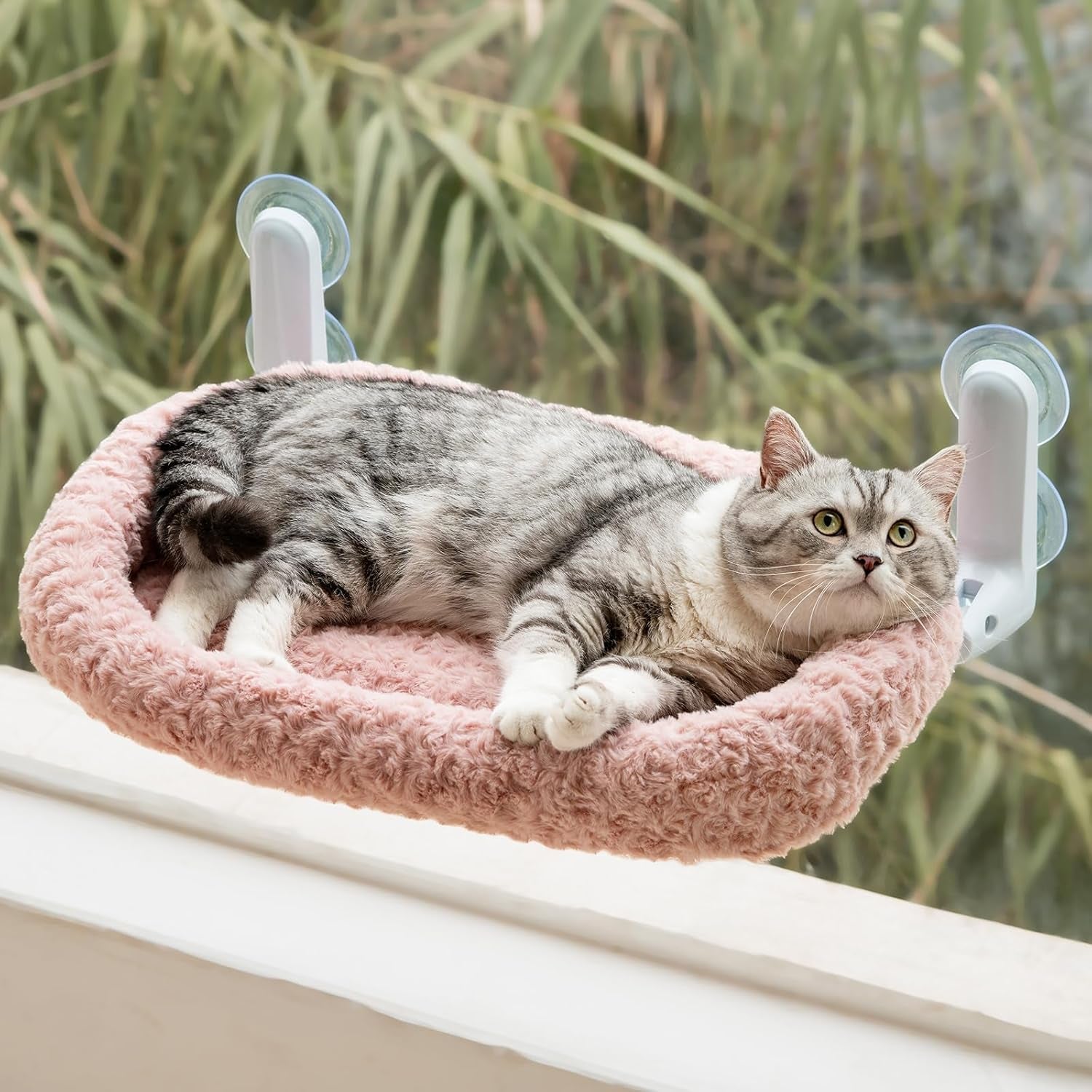 Șezlong pliabil pentru pisici EDAGNY, model plush, pentru plajă și privit - Șezlong pliabil pentru pisici, cu husă lavabilă și reversibilă - cadru robust din oțel, pentru o greutate de până la 15 kg, alb M