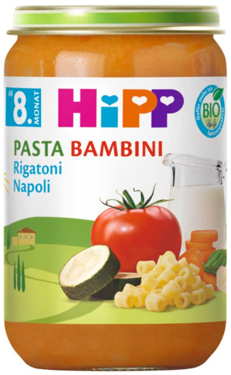 HiPP Organic Paste Bambini Rigatoni Napoli (6 x 220g), masă de la 8 luni, fără sare adăugată, cu Omega-3, de cea mai bună calitate organică