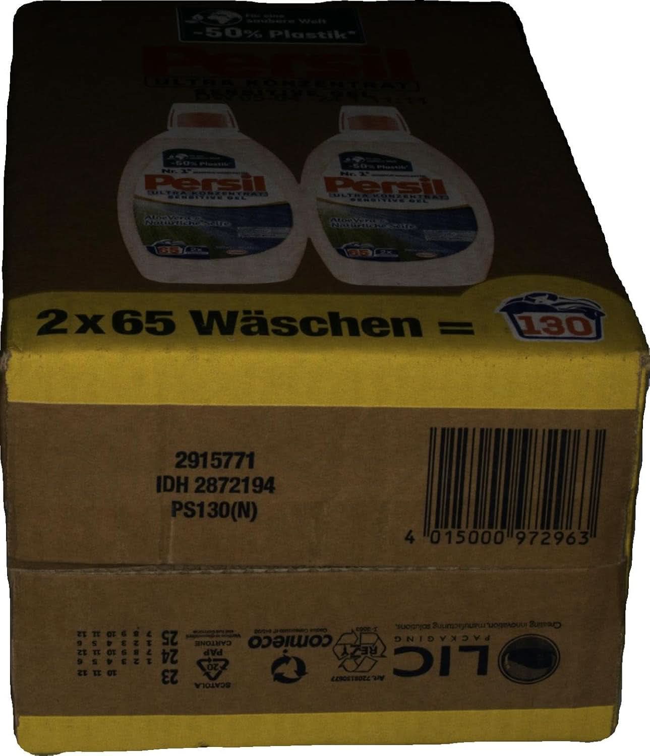 Persil Ultra Concentrate Sensitive Gel (130 de spălări), Detergent lichid pentru alergici și bebeluși într-o sticlă mai mică pentru mai puțin plastic, Îndepărtează petele dificile, Testat dermatologic Detergenti Rufe Naty Shop