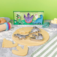 Chefclub Kids - Set de forme de biscuiți cu dinozauri - Bucătărie pentru copii - T-Rex, amprentă și Diplodocus - Rețete + Videoclipuri - Coacere jucăușă pentru familie - Cadou pentru vârste de 4 ani și peste