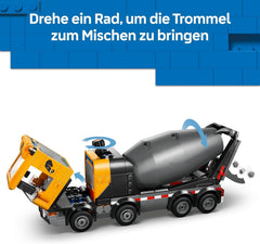 LEGO City Betonmischer - Lehrreiches Baufahrzeug Spielzeug mit 3 Minifiguren, drehbarer Trommel & Ausgießfunktion - Geburtstagsgeschenk für Jungen ab 7 Jahren - 60478