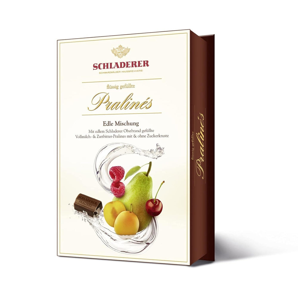 Praline RCP Schladerer, sortiment fin, ciocolată cu lapte și neagră, cu și fără crustă de zahăr, umplutură lichidă, conține alcool, cadou minunat, 255 g