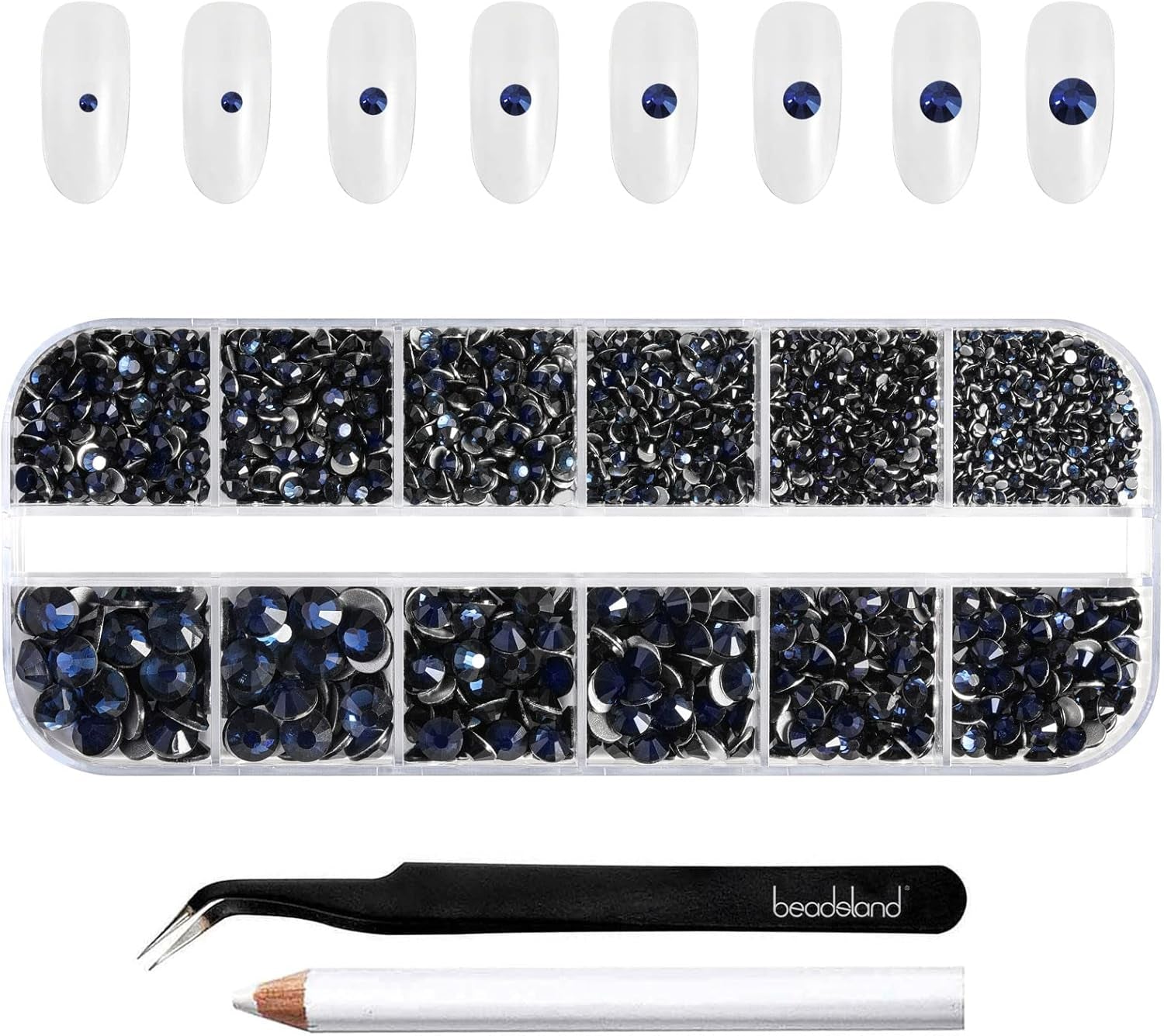 Beadsland 2500Pcs Glas Nailart Strasssteine Kristall Flatback Edelsteine Runde, Für Handwerk Gemischt 8 Größen SS4 ~ SS30 Mit Picking Pinzette Und Stift (Kristall Weiss)