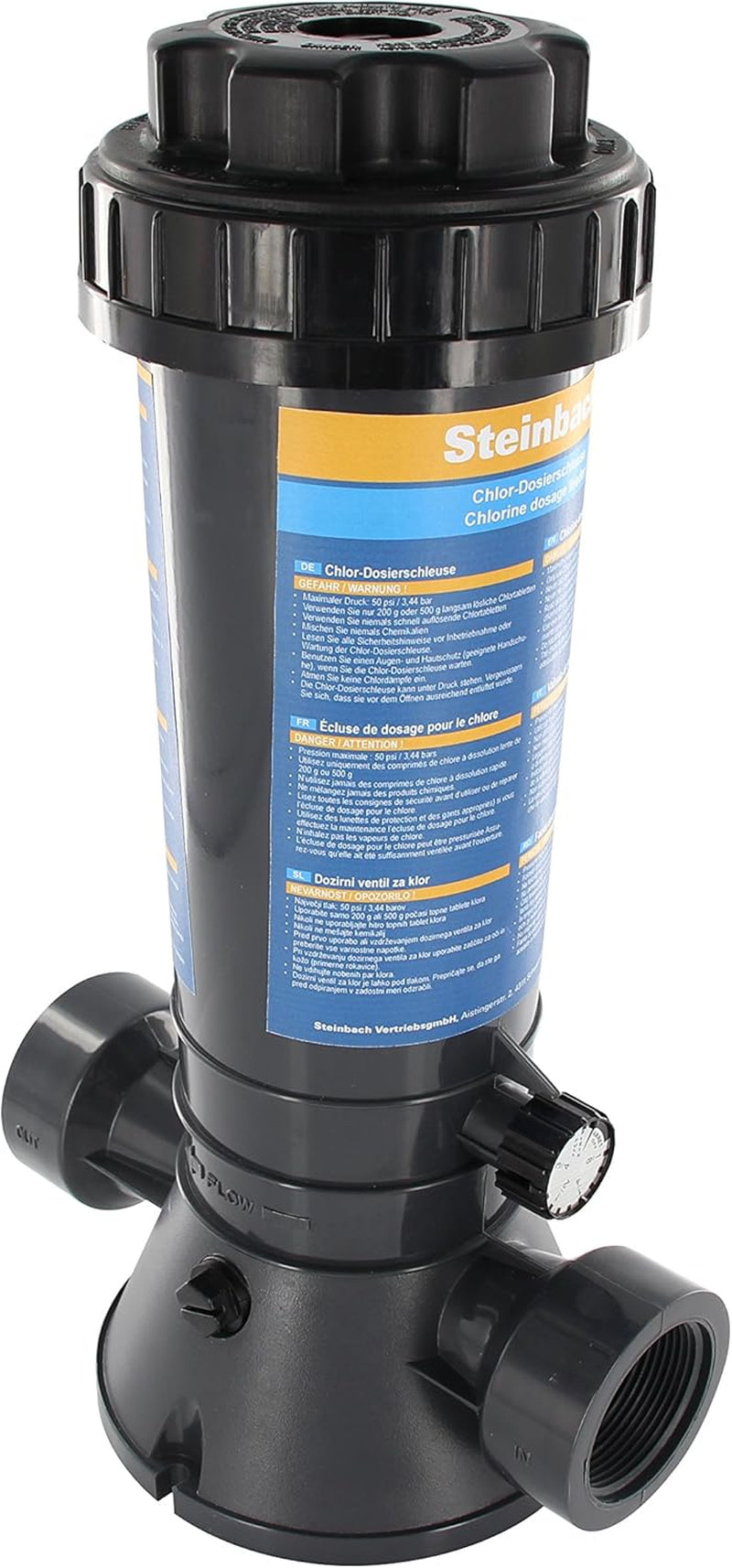 Supapă de dozare a clorului Steinbach, doar pentru tablete de clor pe termen lung, plastic, conexiune cu filet interior de 1,5", 079030