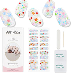 JMEOWIO Nagelfolie UV Härtend Bunter Blumenglitzer UV Gel Nail Strips Nagelsticker Nagelaufkleber Nail Art Dekoration Nageldesign Zubehör