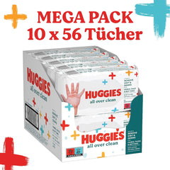 Șervețele umede Huggies pentru bebeluși, curățenie generală, pentru întregul corp, discrete și proaspete, 10 x 56 de șervețele, cutie lunară