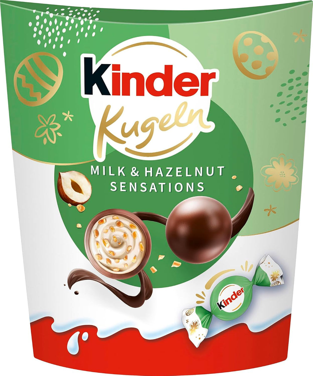 Bile Kinder Milk & Hazelnut Sensations 90g – Bile de ciocolată cu lapte cu umplutură cremoasă de lapte și bucăți de alune – Ciocolată de Paște, dulciuri de Paște – Cadou și suvenir de Paște