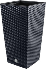 Ghiveci/ghiveci cu aspect de ratan Prosperplast cu insert | 26,5 x 26,5 x 50 cm | antracit | rezistent la intemperii și UV | fabricat din plastic robust | pentru interior și exterior