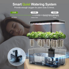 Sistem de creștere hidroponică: 8 capsule, lampă LED cu spectru complet de 24W cu avertizare de nivel scăzut de apă | Grădină interioară pentru bucătărie, sufragerie, școală | Idee de cadou pentru grădinarii amatori