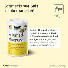 Raab Vitalfood Kaliumsalz-Mischung, Mineralsalzmischung mit 66,7% Natriumchlorid (Kochsalz) und 33% Kaliumchlorid, Kalium trägt zur Aufrechterhaltung eines normalen Blutdrucks bei (1 x 200 g Dose)