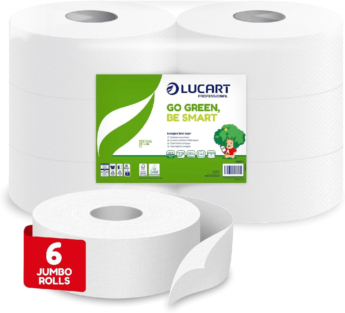 Role de hârtie igienică Jumbo Eco, 2 straturi, cremă de spălare a mâinilor cu formulă de curățare, hidratare și netezire - aromă florală - 5L, 6 bucăți (1-pachet)