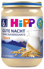 HiPP Organic Good Night cu 7 cereale (6 x 190g), hrană pentru bebeluși de la 6 luni, fără zahăr adăugat, foarte sățioasă, de cea mai bună calitate organică