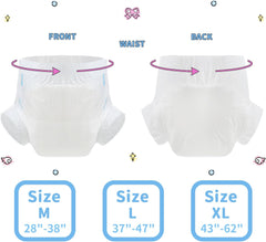 Scutece pentru adulți CutiePlusU, suprafață uscată, absorbție maximă peste noapte, scutec de incontinență de unică folosință – albastru, roz, alb, 3 bucăți (medii 71-96 cm)