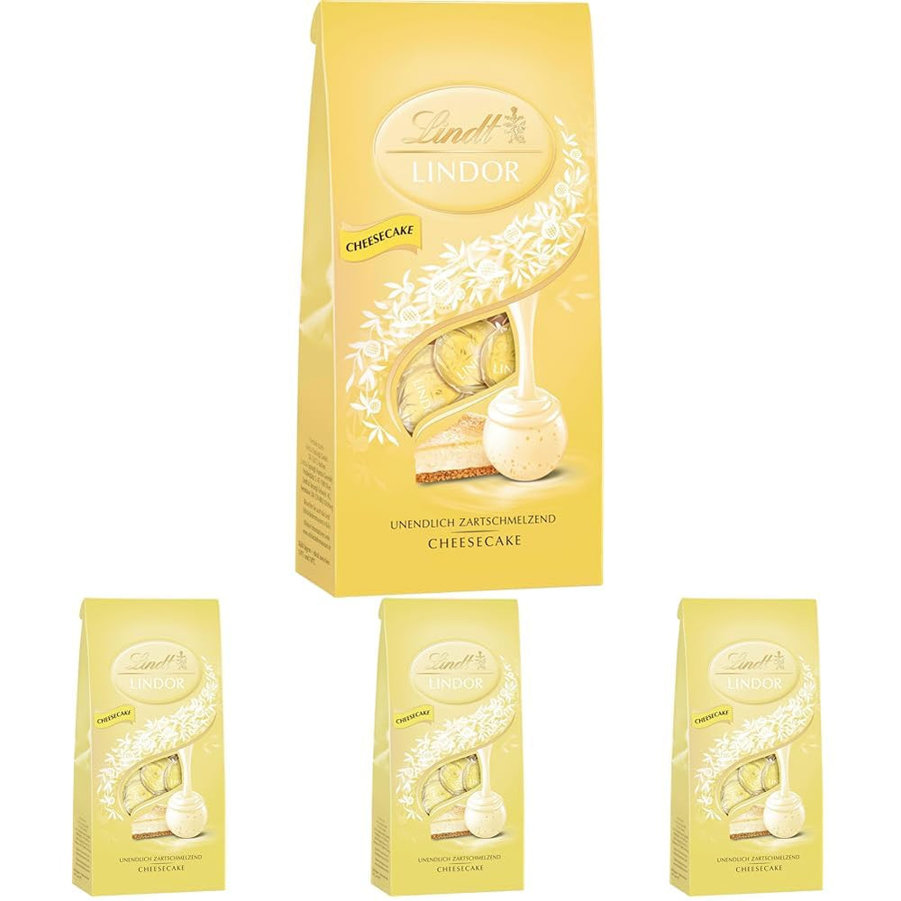 Bile de cheesecake Lindt LINDOR cu ciocolată | Pungă de 137 g | Ciocolată cu lapte cu umplutură de cheesecake care se topește în gură | Cadou de ciocolată | Cadou de ciocolată | LINDOR 75 de ani (Pachet de 4)
