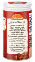 Ostmann Gewürze - Chili scharf Bird´s Eye | Feurige Schärfe für Fleischgerichte und Eintöpfe | 35 g in der Streudose