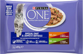Purina One - Spezialfutter in Sauce Rind/Huhn/Ente und Truthahn für Katzen mit Appetit, 340 g