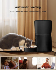 Hrănitor automat pentru pisici Faroro, dozator de hrană pentru pisici de 4 l, hrănește 1-6 mese pe zi, control al porțiilor, comandă vocală în 10 secunde, hrănire lentă (negru)