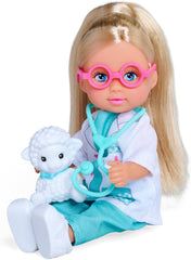 Simba Evi Love Pet Doctor – Puppe (12 cm) als Tierärztin mit Plüsch‑Tier & Arztzubehör, kreatives Rollenspiel für Kinder ab 3 Jahren
