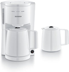 Espressor Severin cu filtru și 2 carafe termice, espressor cu capac, turnare fără picurare, menținere lungă a temperaturii, oprire automată, 1000 W, aprox. 1 litru, alb, KA 9309