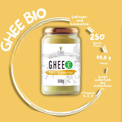 Cibo Bio Ghee 500g – Milch aus Parma & Reggio Emilia – Hergestellt in Italien – Weidekühe – Rauchpunkt 250°C – Aus Zentrifugensahne