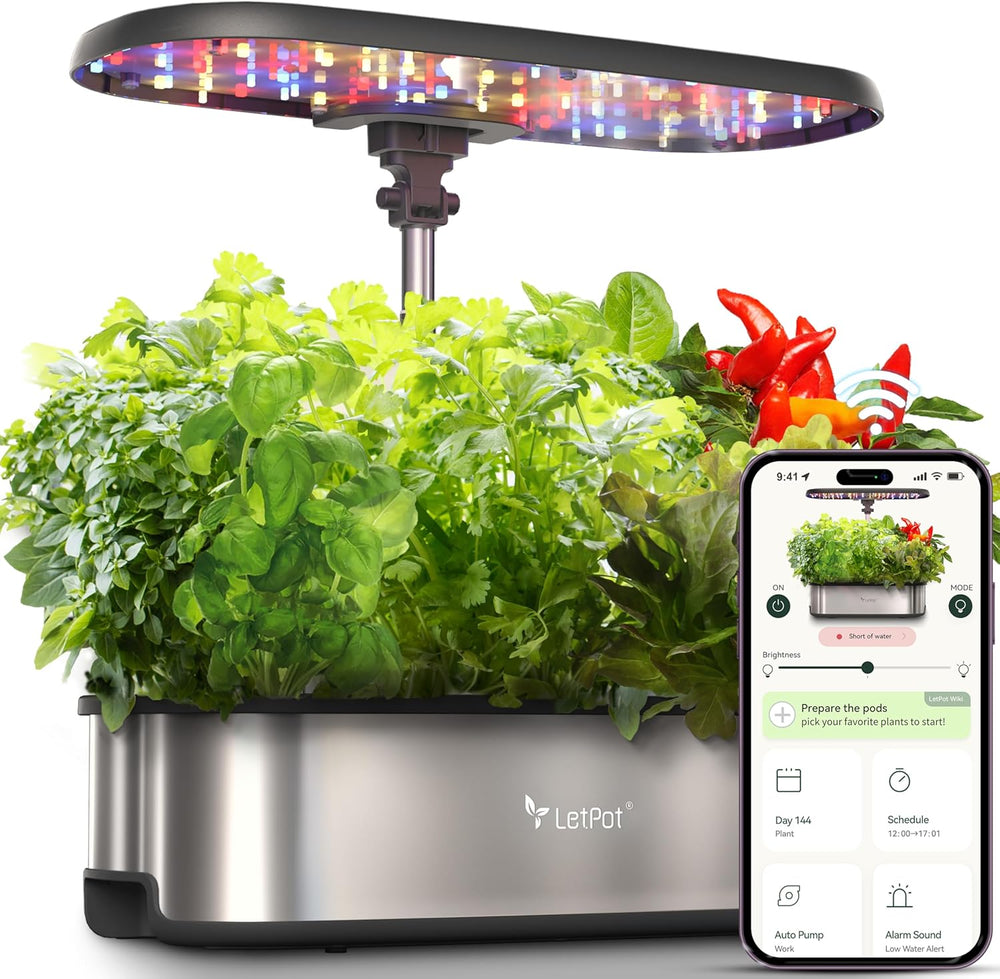 Sistem de creștere hidroponică WiFi LPH-SE, kit inteligent pentru grădină de plante aromatice cu 12 ghivece pentru uz interior, grădină interioară cu lampă LED de creștere de 24 W, rezervor de apă de 5,5 l, sistem de pompare, temporizator automat