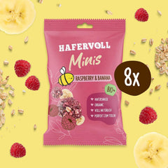HAFERVOLL Minis Rapiță și Banană 8x 65g - Certificat organic, cu miere, fără zahăr adăugat, perfect pentru a fi împărțit